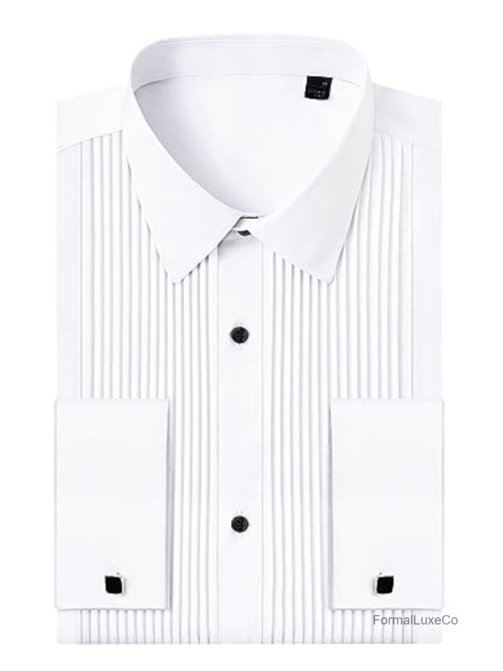 Men's Tuxedo Shirt Pleated French Cuff Dress Shirt with Cufflinks Formal Wedding